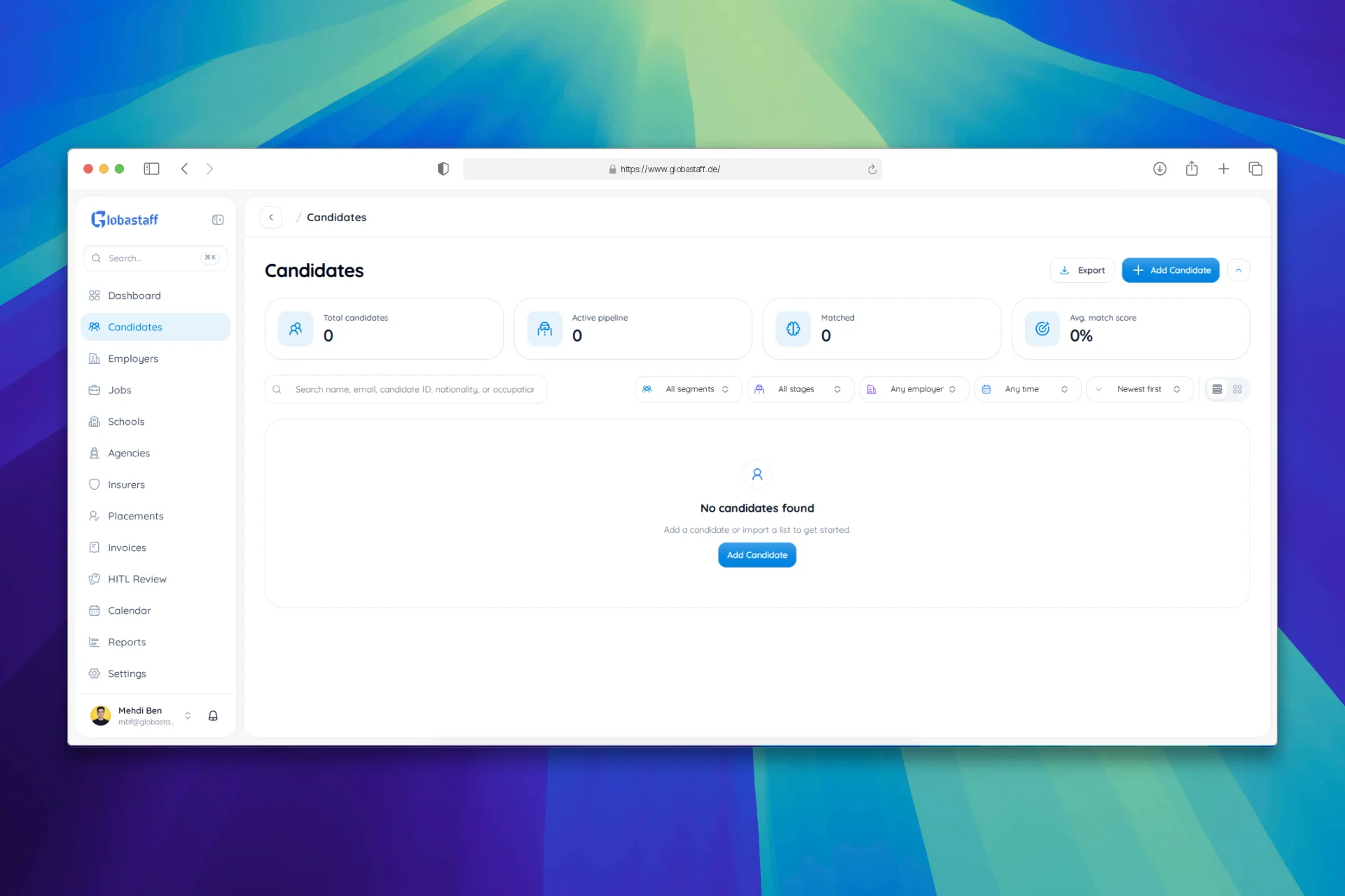 Globastaff IIATS CRM interface screenshot