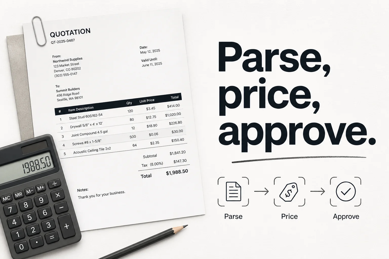 AI quotation automation for contractors: parse, price, approve