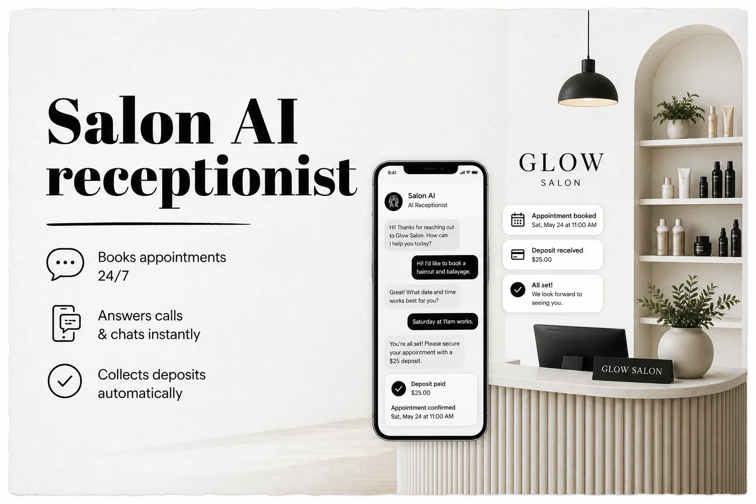 AI receptionist for salons and spas: deposits, no-shows, and after-hours bookings