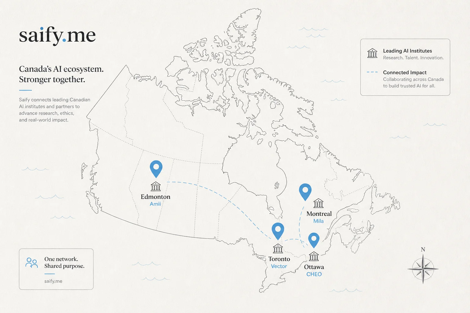 Map of Canada highlighting Anthropic research partner institutions across major cities