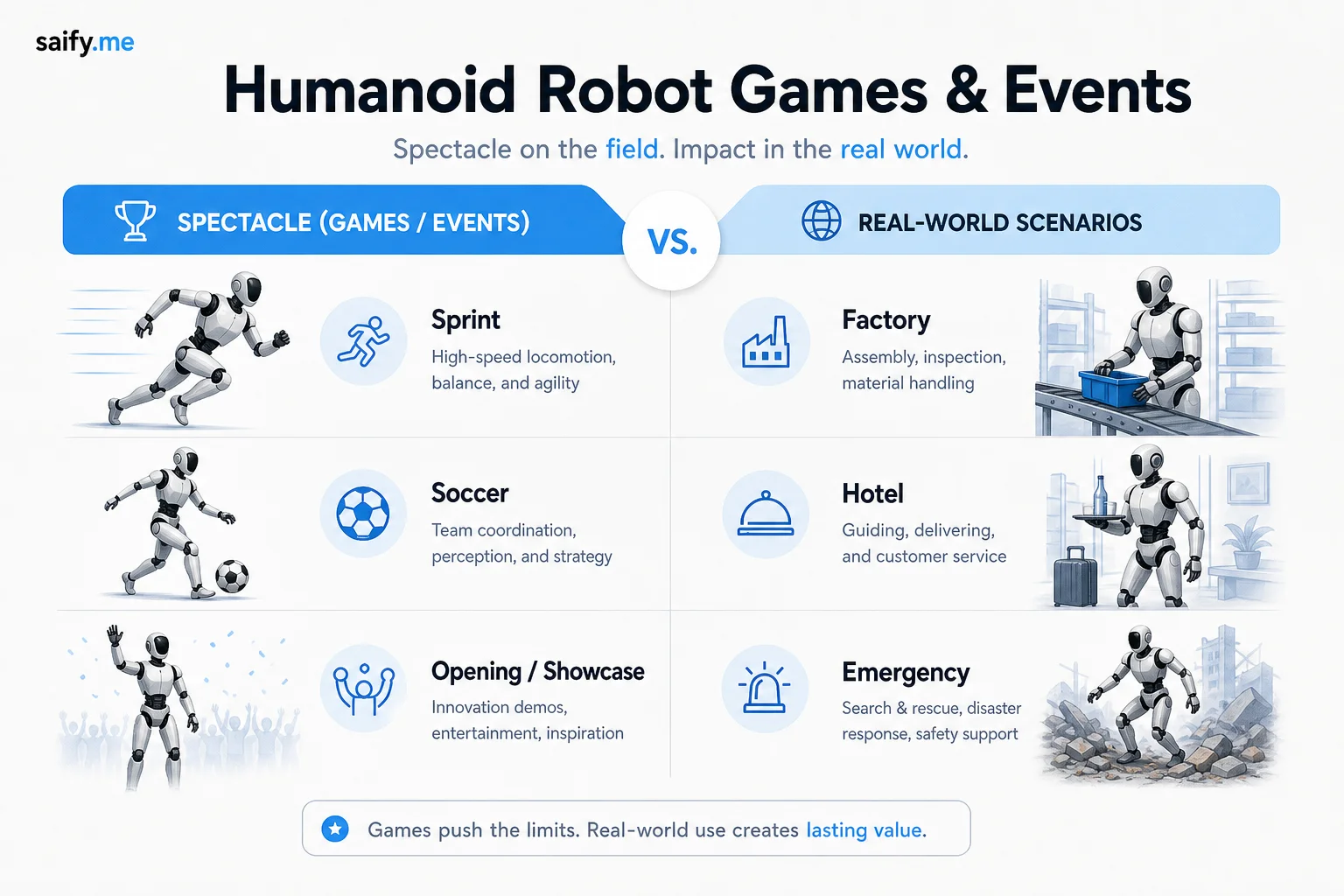 Comparison of spectacle events versus real-world scenario events at the humanoid robot games