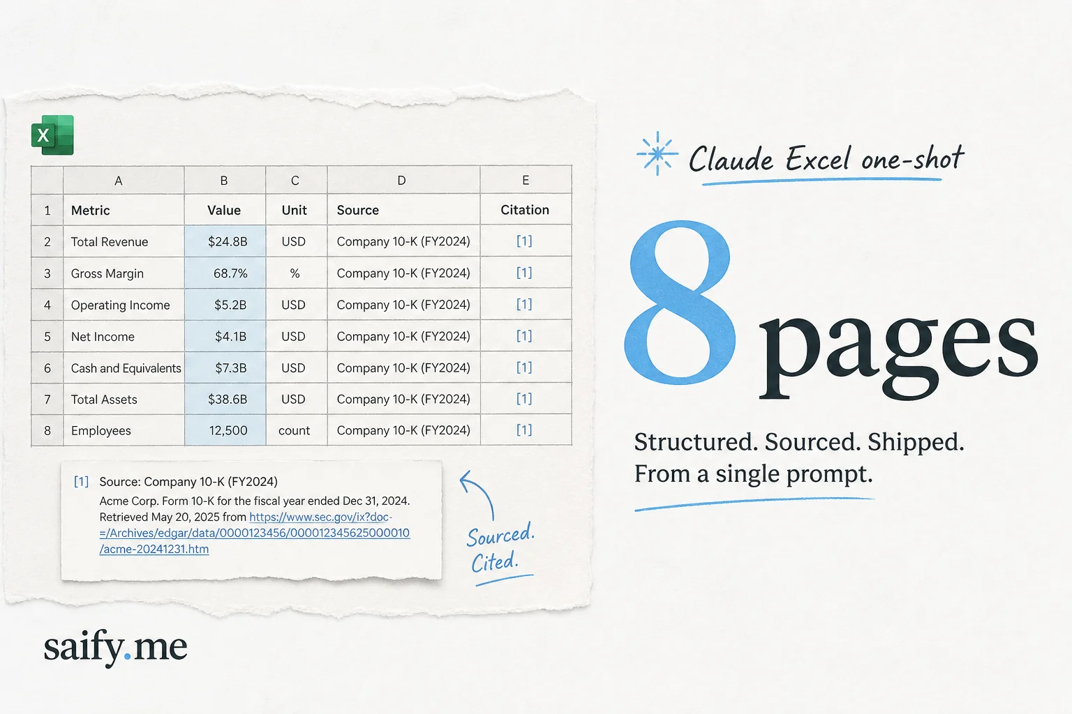 Claude's Excel extension one-shotted an 8-page sourced workbook. I checked the workflow.