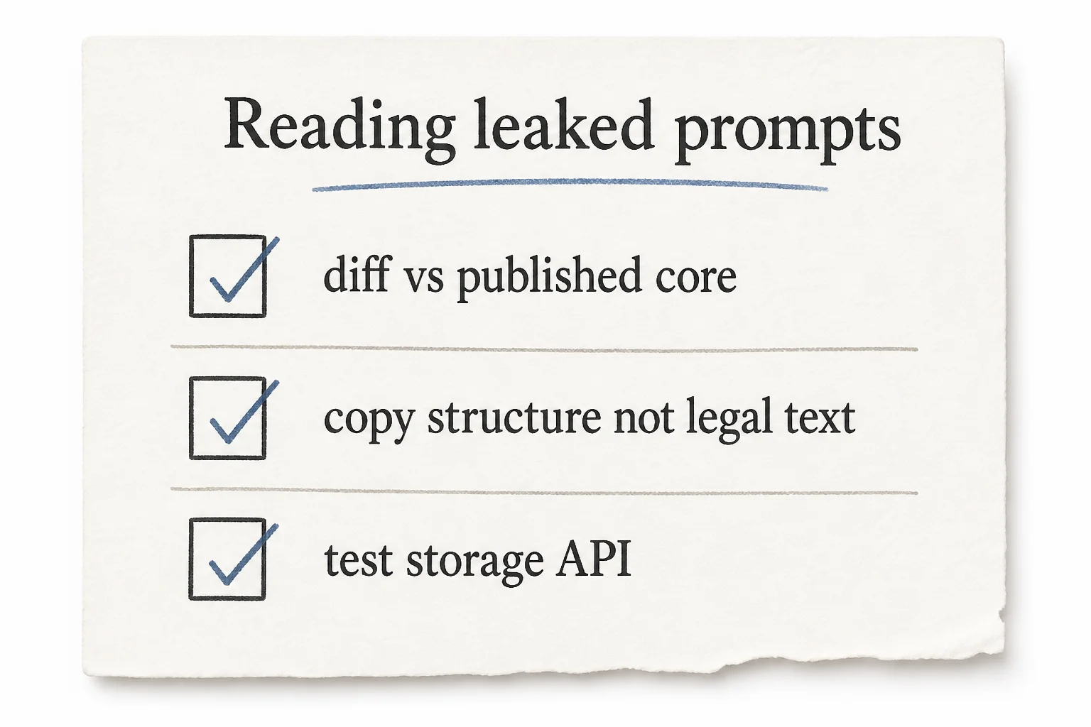 Checklist for reading leaked system prompts as product specs rather than lore
