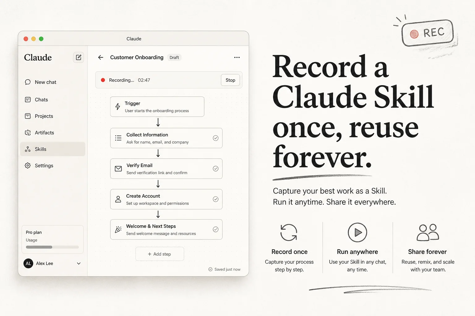 How to record a Claude Skill in Cowork and reuse it on every project