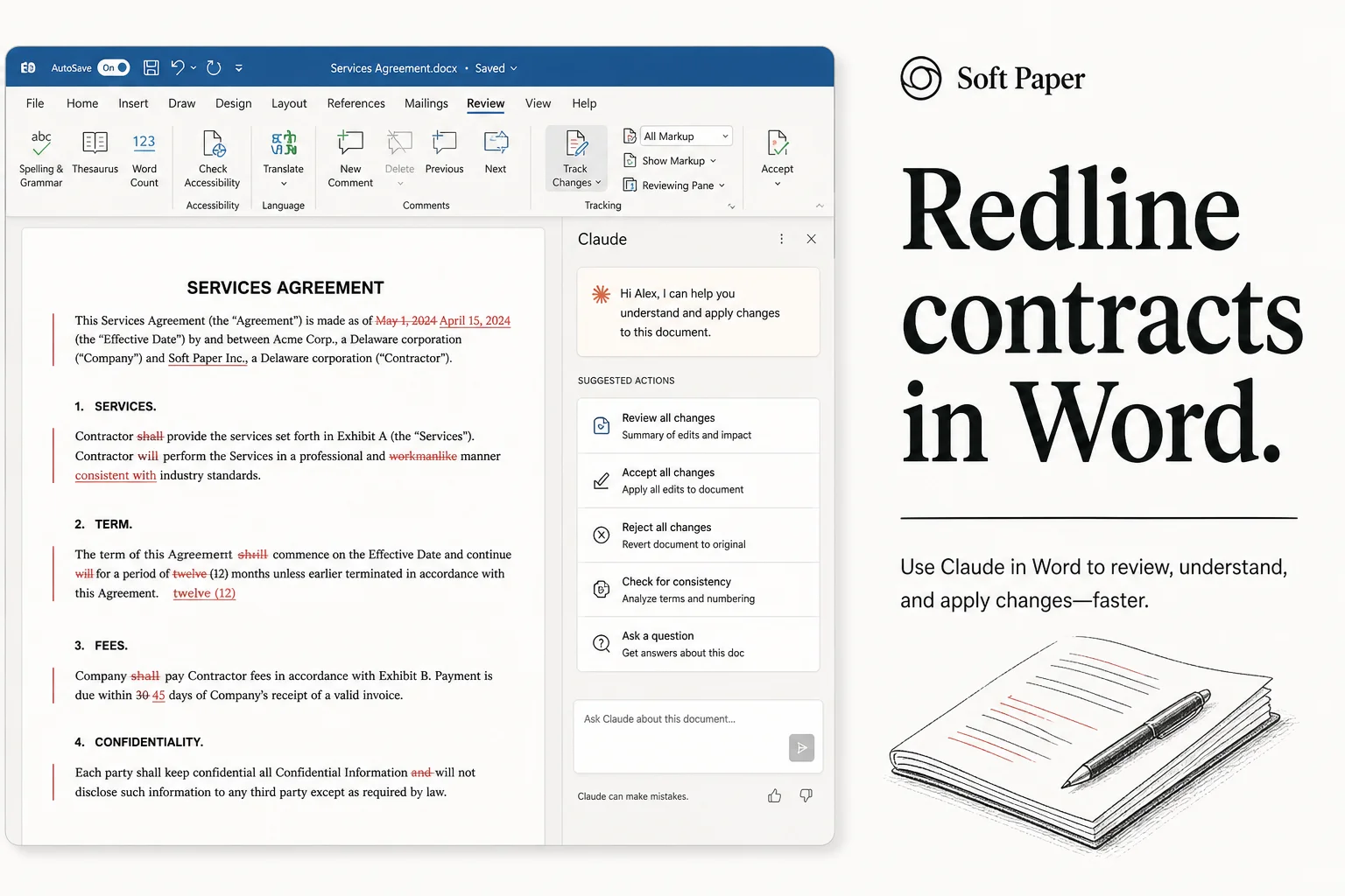 How I redline contracts with Claude inside Microsoft Word (without losing track of changes)
