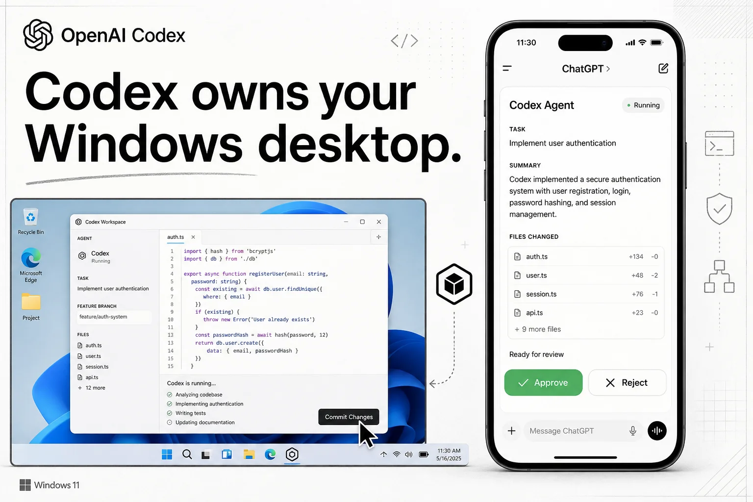 Codex Computer Use on Windows: foreground desktop control from your phone