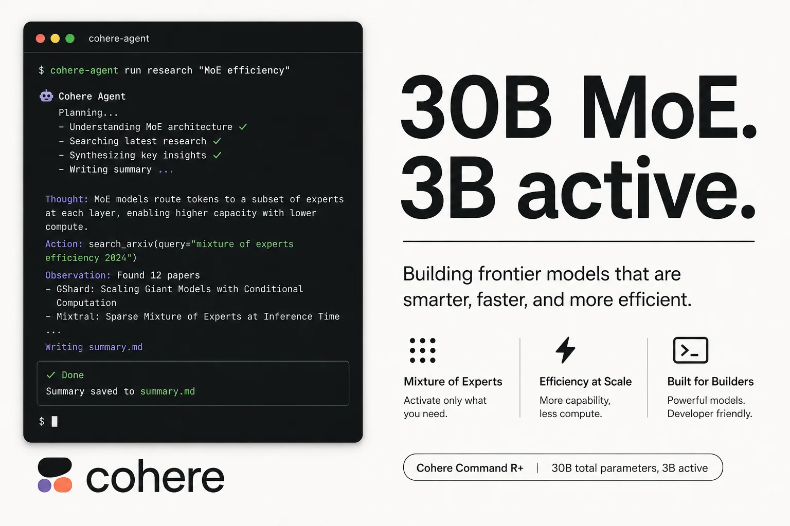 Cohere North Mini Code is a 30B MoE you can self-host for agentic coding