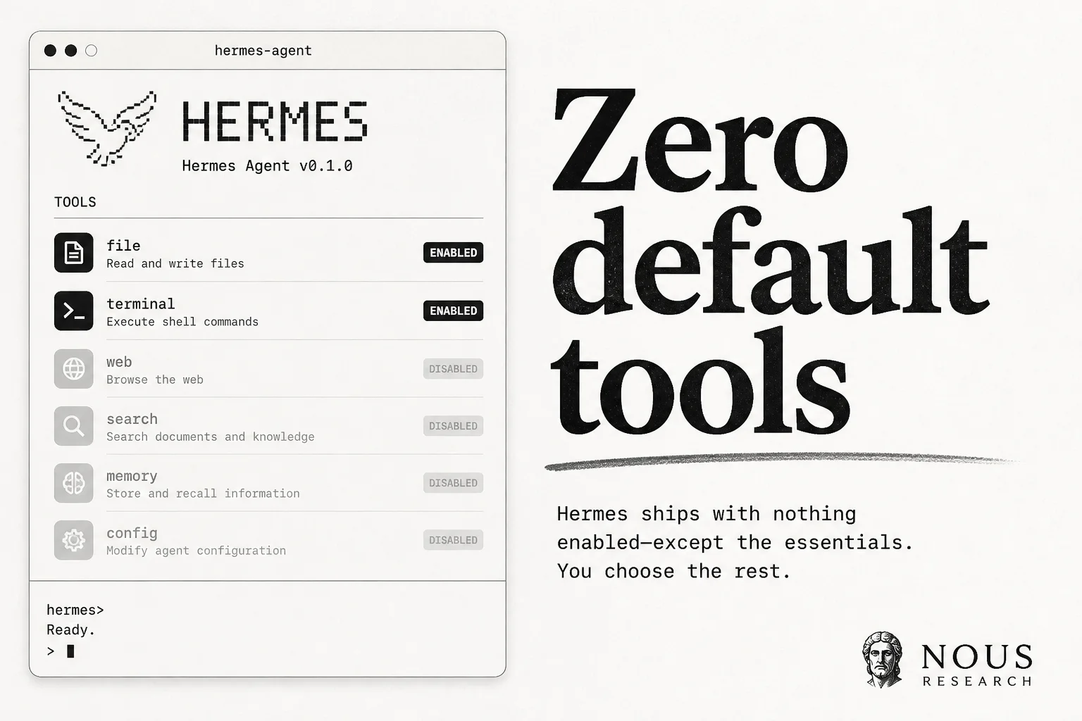 Hermes Agent blank slate mode: build agents with zero default tools