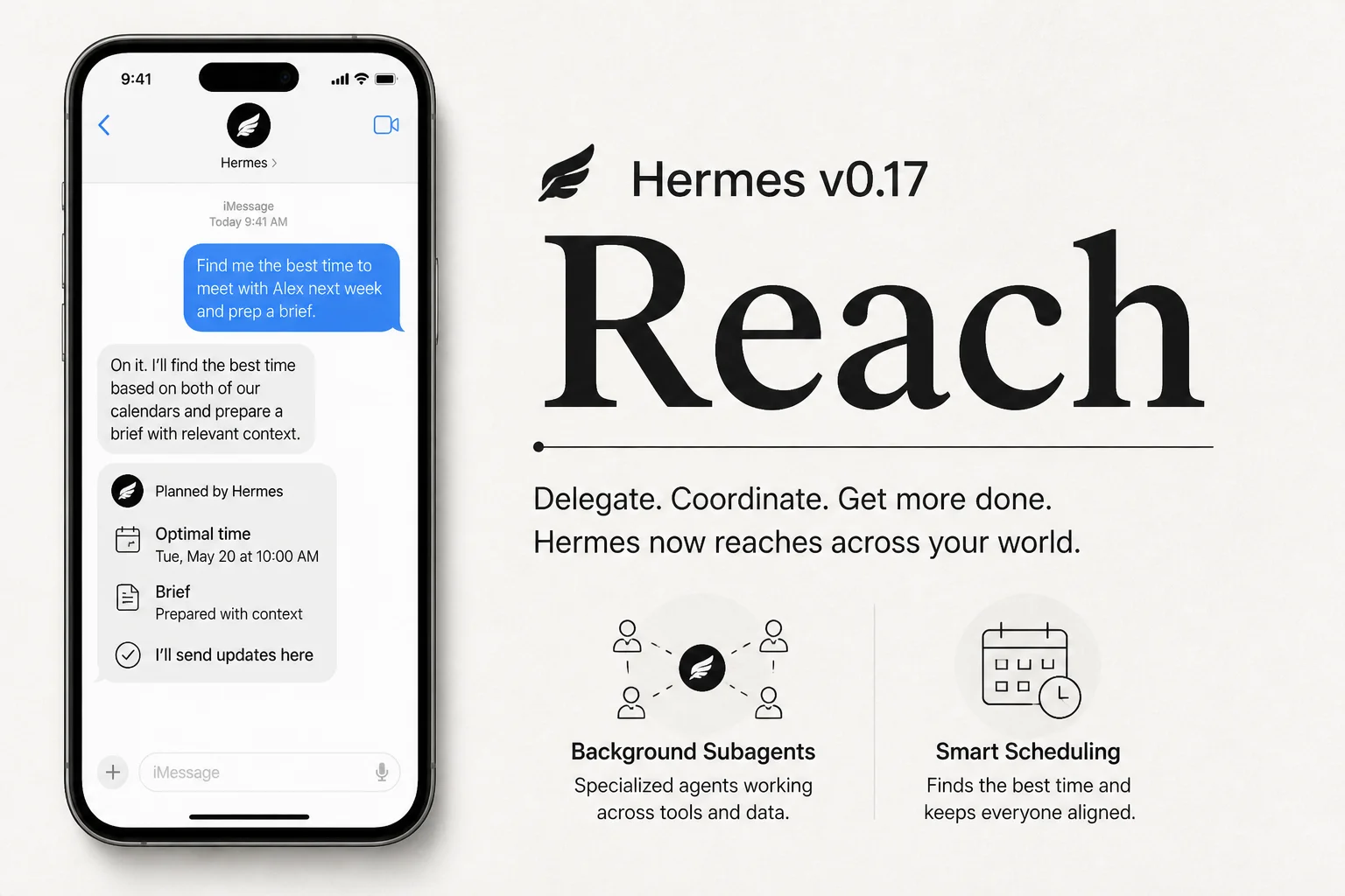 Hermes Agent v0.17.0 adds iMessage, background subagents, and plain-English cron