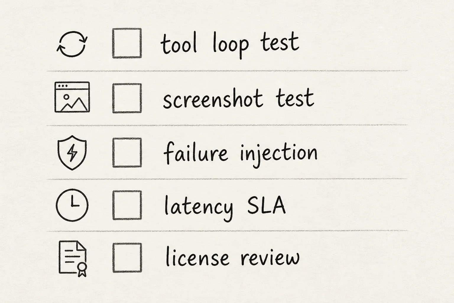 Checklist graphic for evaluating local Muse Glimmer agents before production rollout