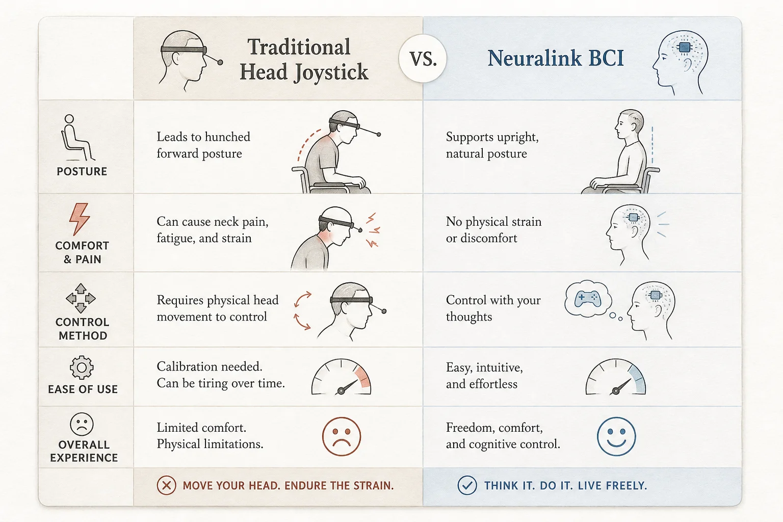 Comparison of head joystick control versus BCI thought control for wheelchair mobility and posture