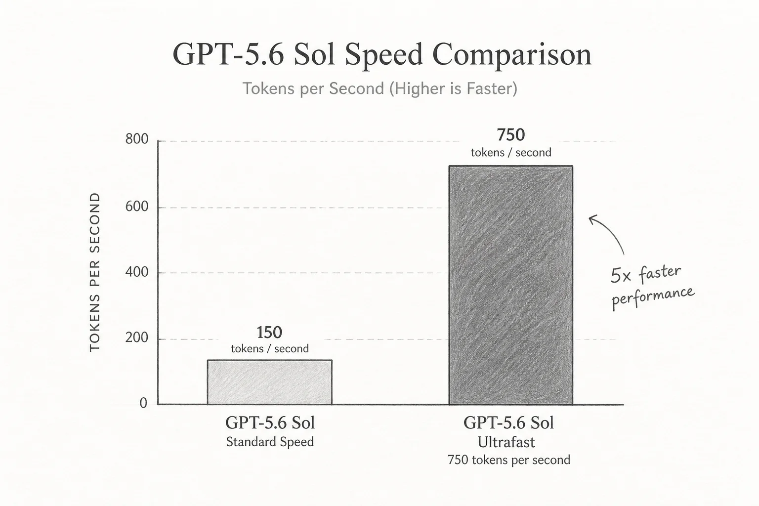 Diagram comparing standard GPT-5.6 Sol latency versus Ultrafast tier throughput at 750 tokens per second