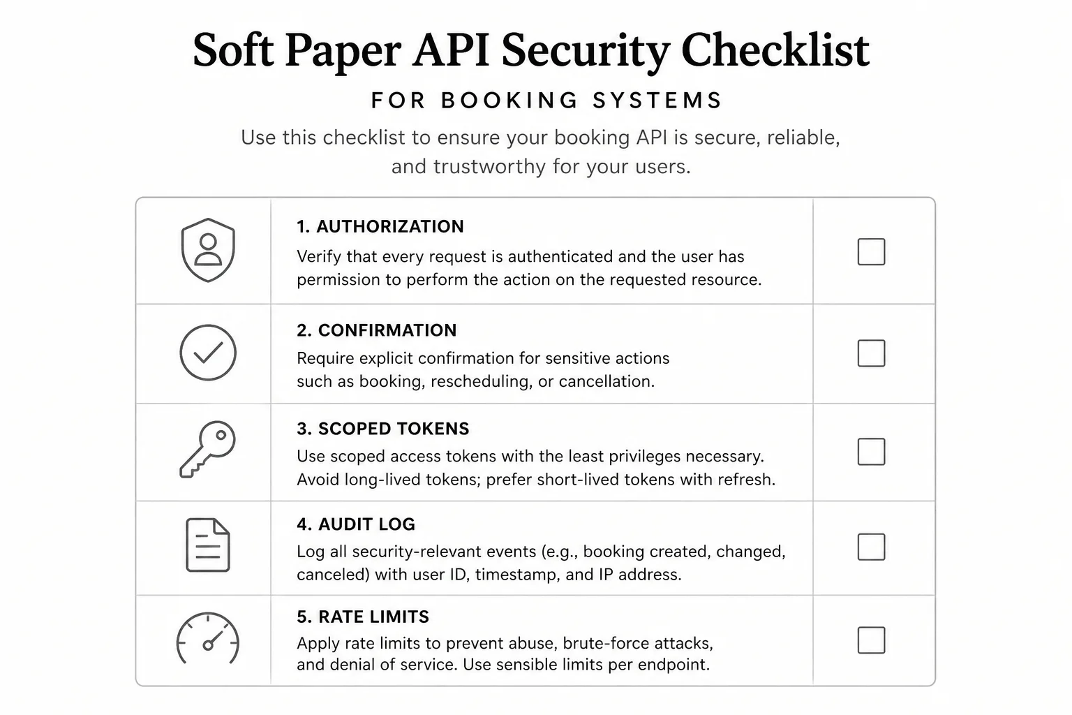 API security checklist for booking systems facing autonomous AI agents