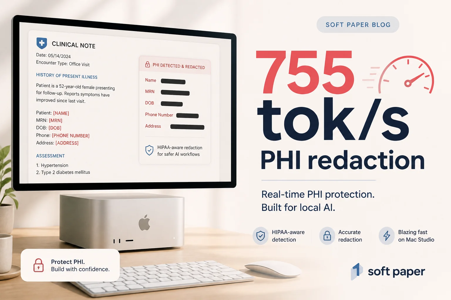 OpenMed hit 755 tokens per second redacting clinical PHI on a Mac. Local-first is finally fast enough.